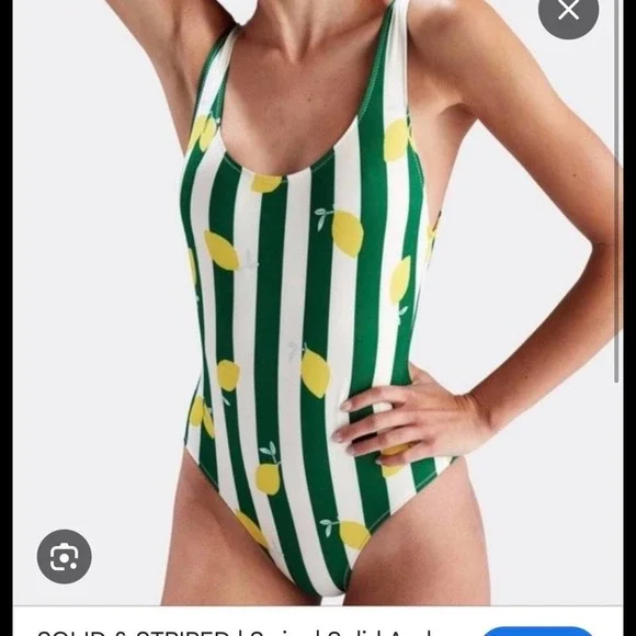 Solid & Striped Anne-Marie One Piece Swimsuit Green White Lemon Print Scoop Back